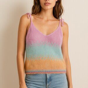 Rose Carmine Handknit Mohair Wool Blend Ombré Tank Top Pastel Rainbow Size 1